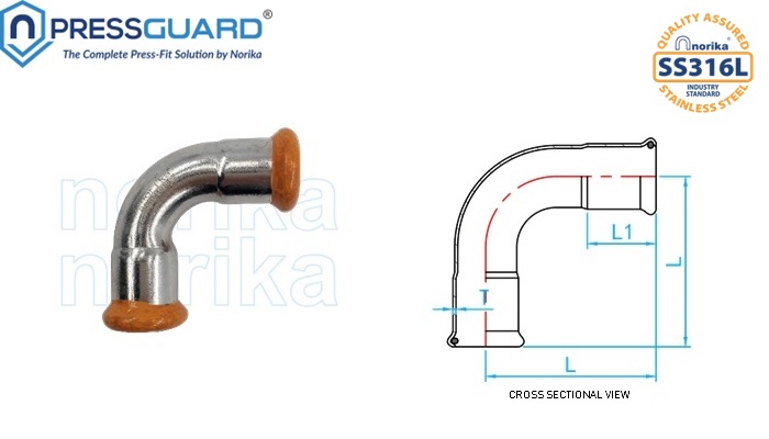 Stainless Steel 316L Press Fit 90 Deg Elbow